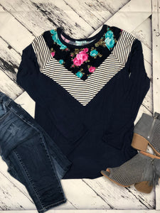 Floral stripped color block