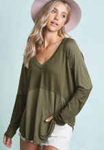 Load image into Gallery viewer, Multi material V-neck top olive
