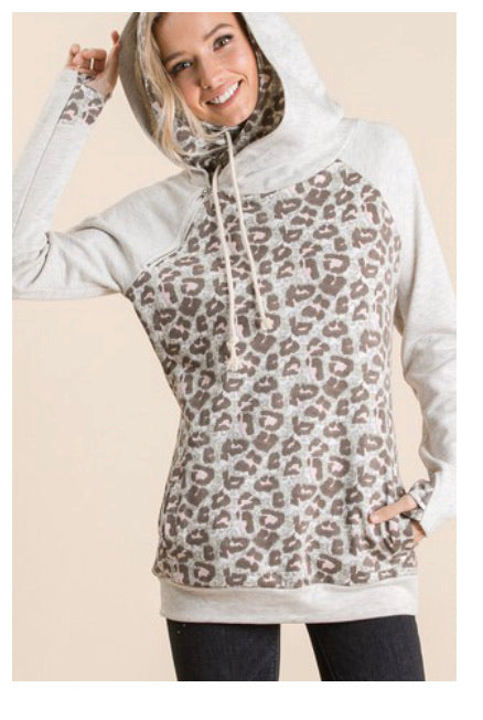 Leopard print double hoodie