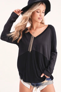 V-neck double material top