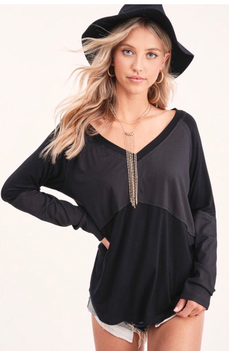 V-neck double material top