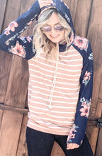 Load image into Gallery viewer, Navy floral double hoodie