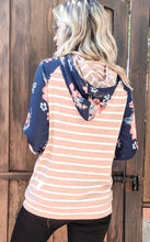 Load image into Gallery viewer, Navy floral double hoodie